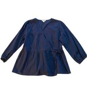Time and Tru Wrap Blouse Shirt Navy NWT Large